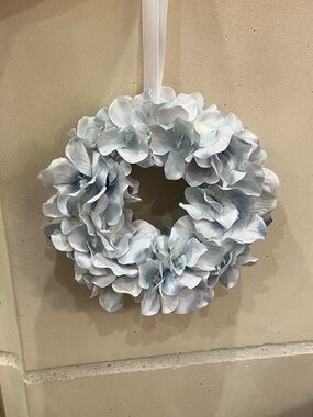Light Blue Floral Mini Wreath with Ribbon